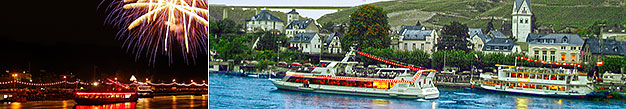 Rheinschiffahrt zum Feuerwerk Mosel im Feuerzauber in Winningen an der Mosel